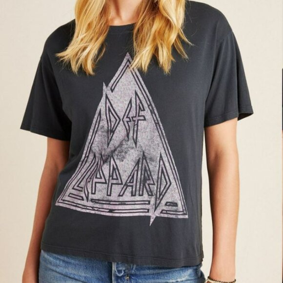 Letluv Tops - Def Leppard Graphic Tee - Letluv, Charcoal, Size Medium